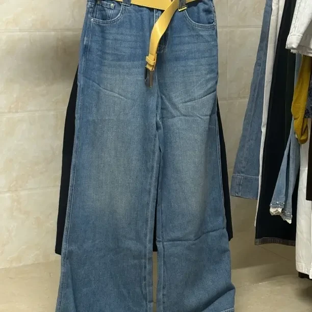 32173高腰百搭阔腿牛仔裤女
