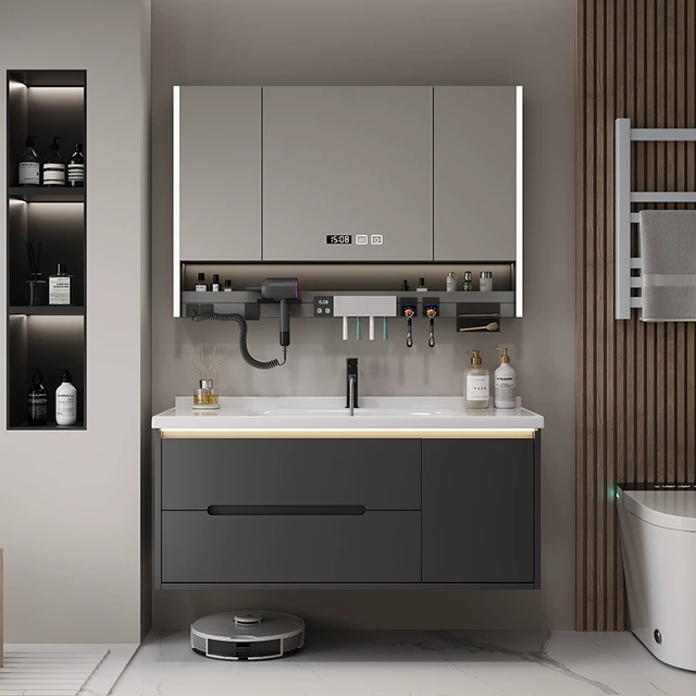 现代轻奢实木浴室柜陶瓷一体盆卫生间洗漱台洗手池洗脸盆柜组合新