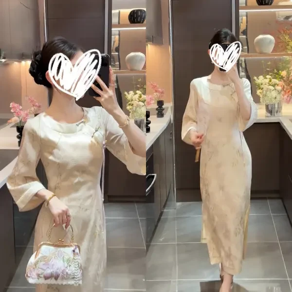 新中式国风高端精致中袖提花旗袍连衣裙女夏季修身显瘦温柔长裙