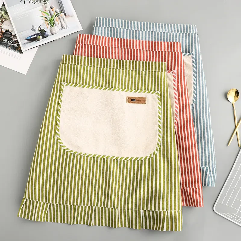 半截围裙女家用厨房时尚工作服男士新款半身防污透气棉麻做饭围腰