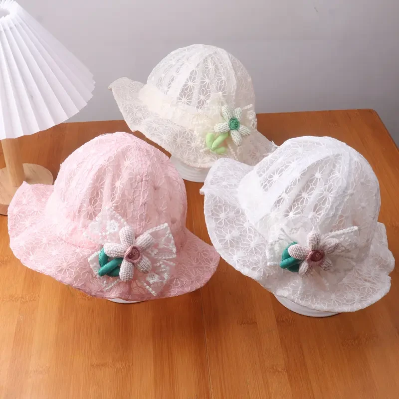 婴儿遮阳帽春秋蕾丝花边公主洋气防晒小月龄女宝宝宫廷帽夏季薄款