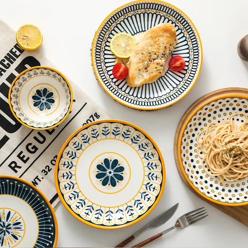 【北欧简约8英寸盘】野餐露营盘高家用颜值陶瓷餐具深圆盘4色