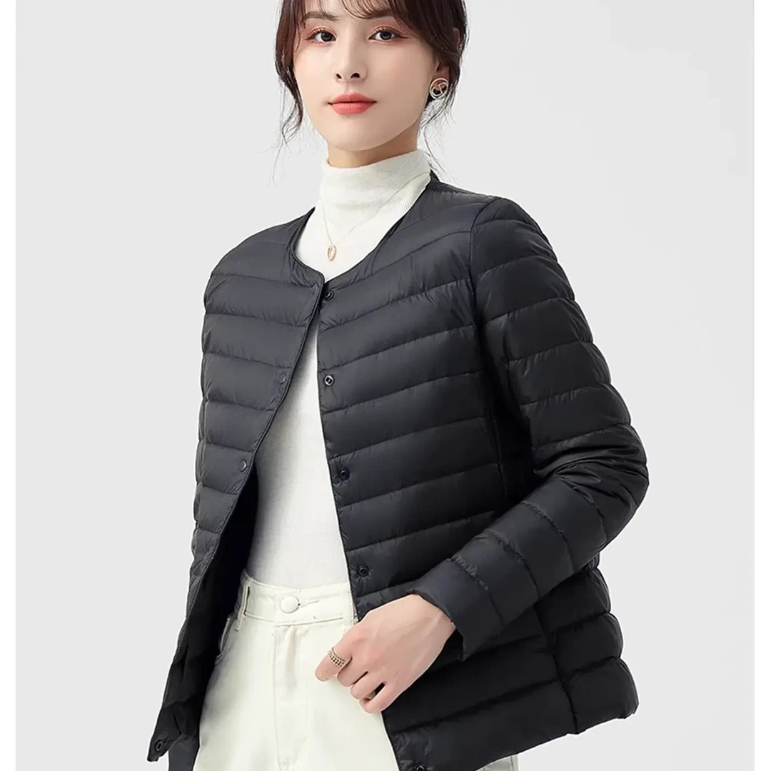 薄款暗扣长袖女休闲风圆领保暖修身简约轻薄