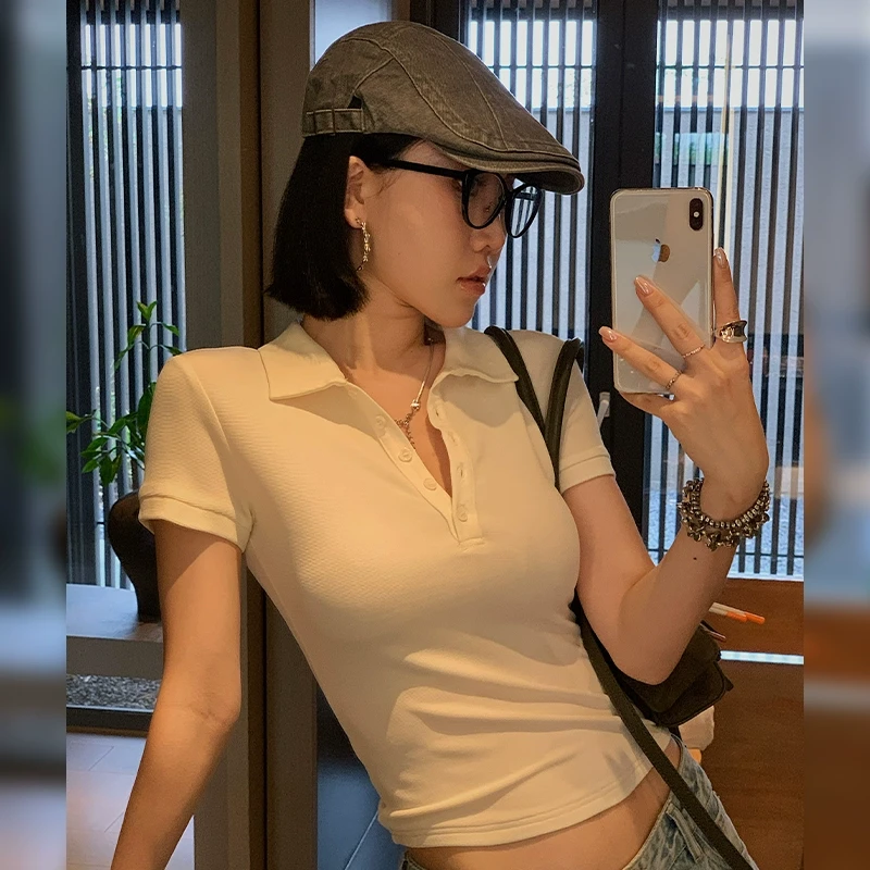 十三粥私服 老钱肌理 经典修身显瘦百搭通勤气质上衣polo领t恤