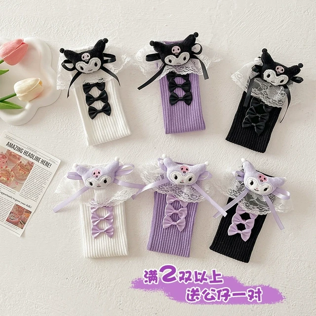 儿童蕾丝花边童袜春夏款棉中筒袜女童可爱玩偶蝴蝶结小腿堆堆袜