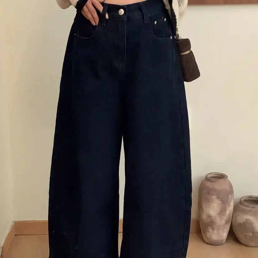 婳婳同款秋季高腰宽松九分阔腿牛仔裤显瘦百搭休闲神裤