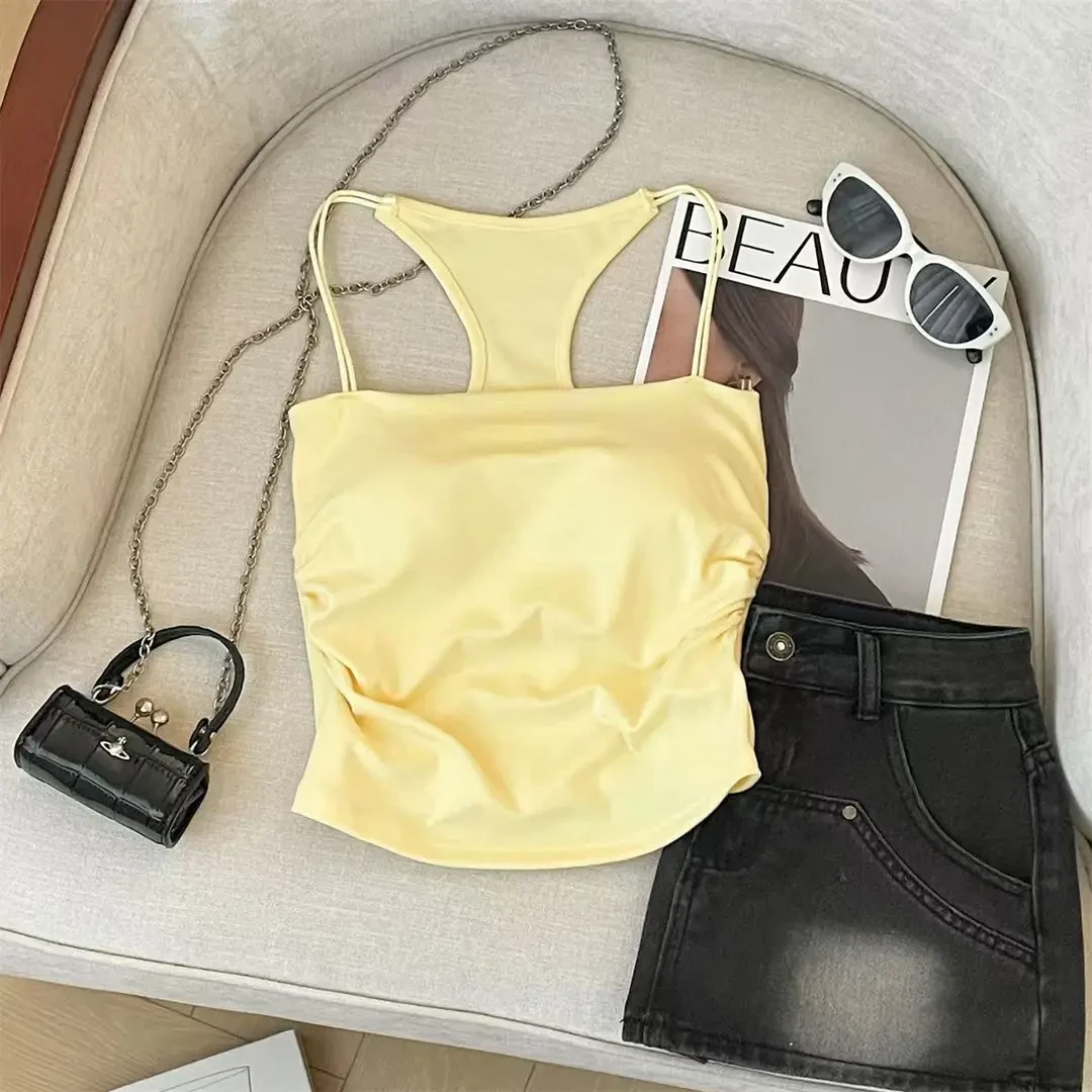 纯欲辣妹白色吊带背心女夏带胸垫外穿内搭打底无袖短款bm上衣