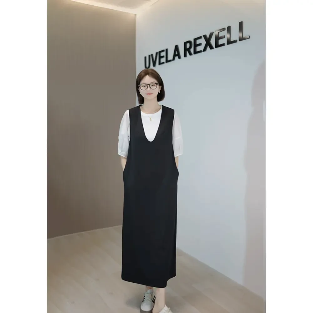 休闲减龄四季通用黑色连衣裙显瘦气质时尚夏季宽松设计感套装裙子