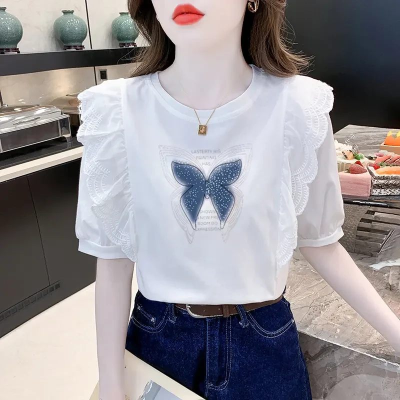 白色短袖中式棉质t恤女2025新款夏季设计感洋气减龄百搭宽松上衣