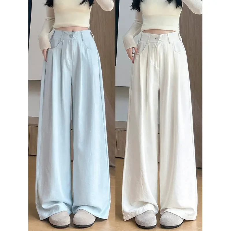 奶芙裤女款爆款2025新款阔腿裤女夏季高腰显瘦宽松冰丝拖地长裤子