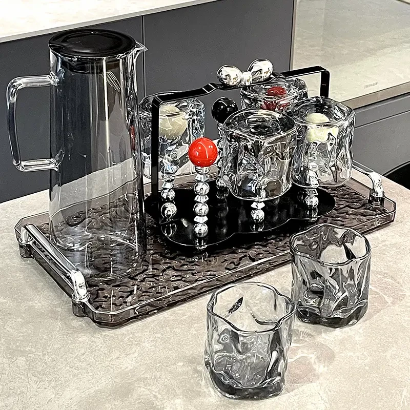 水具套装高级感扭扭玻璃杯家用喝水杯客厅耐高温茶杯待客杯具套装