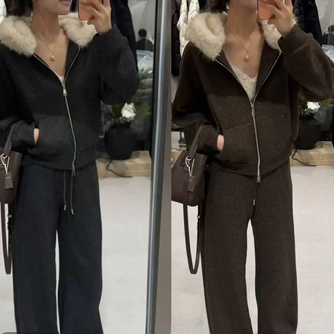 冬季新款韩系慵懒风加绒加厚卫衣阔腿裤套装女
