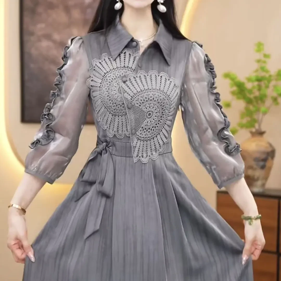 春季新款云锦缎不规则刺绣时尚礼服裙女2025春夏新款显瘦连衣裙子