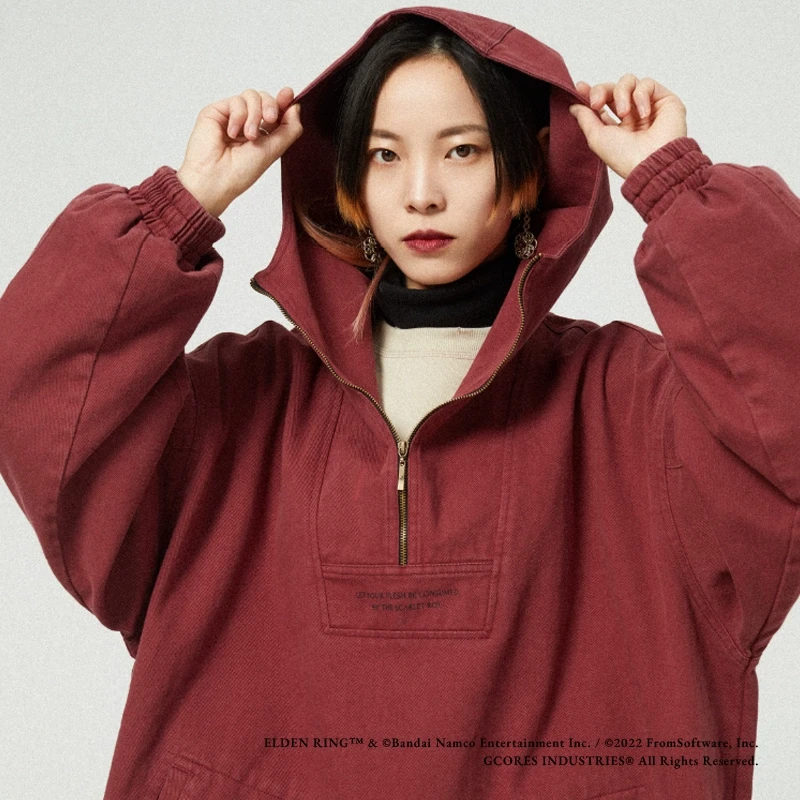 吉考斯工业艾尔登法环女武神玛莲妮亚帽衫做旧廓形半开拉链卫衣