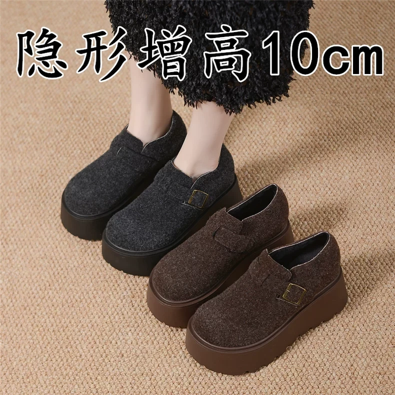 厚底内增高勃肯鞋女冬2025新款加绒毛毛全包棉鞋一脚蹬保暖雪地靴