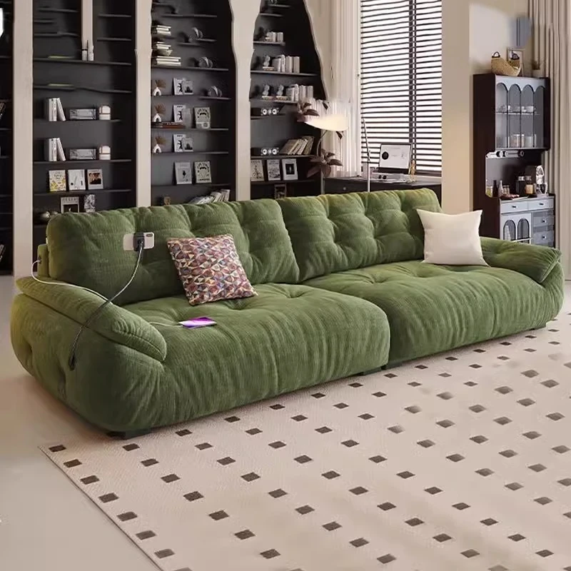 【法莎蔓】云朵沙发布艺客厅奶油风猫抓雪尼尔绒沙发多功能充电沙发