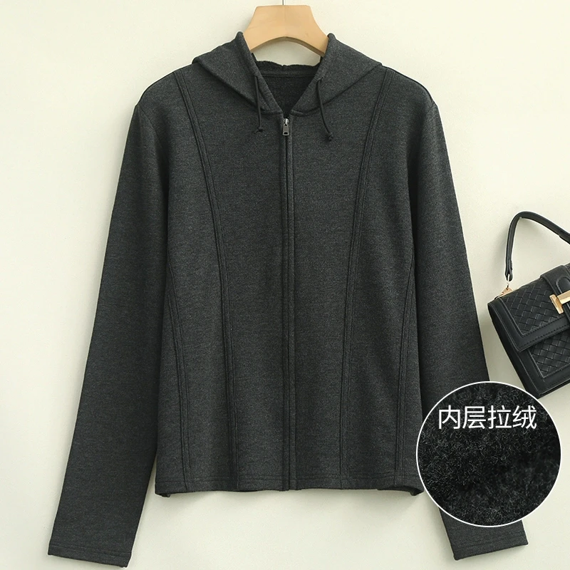 女士瑜伽运动修身竹纤维拉绒连帽拉链开衫时尚短款卫衣外套C8449