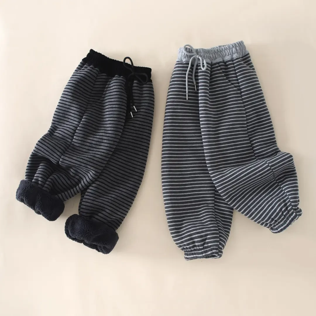 【850克加厚葵花绒】儿童加绒条纹运动裤宽松舒适皮筋口保暖休闲裤