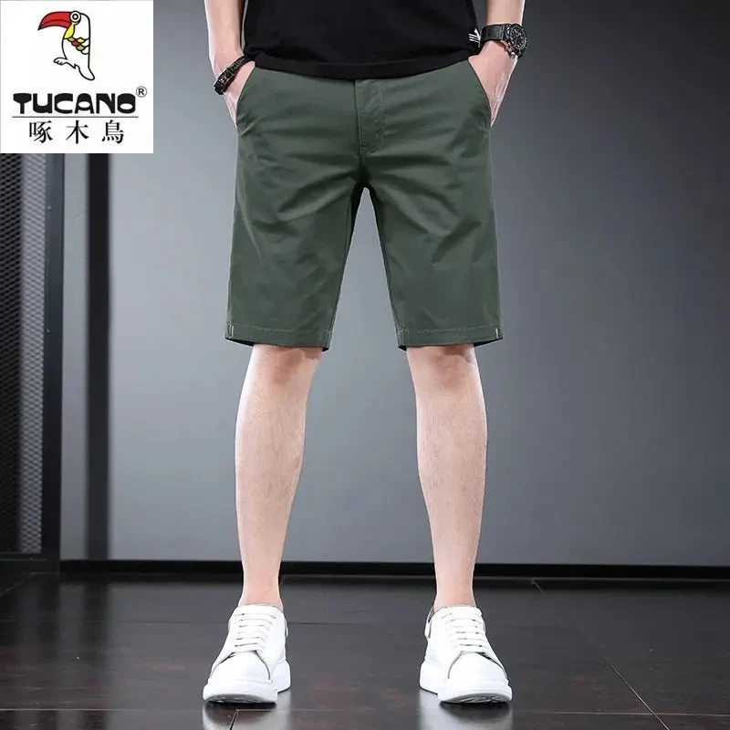 啄木鸟高端工装短裤男夏季薄款修身休闲五分裤军绿色百搭中裤潮流