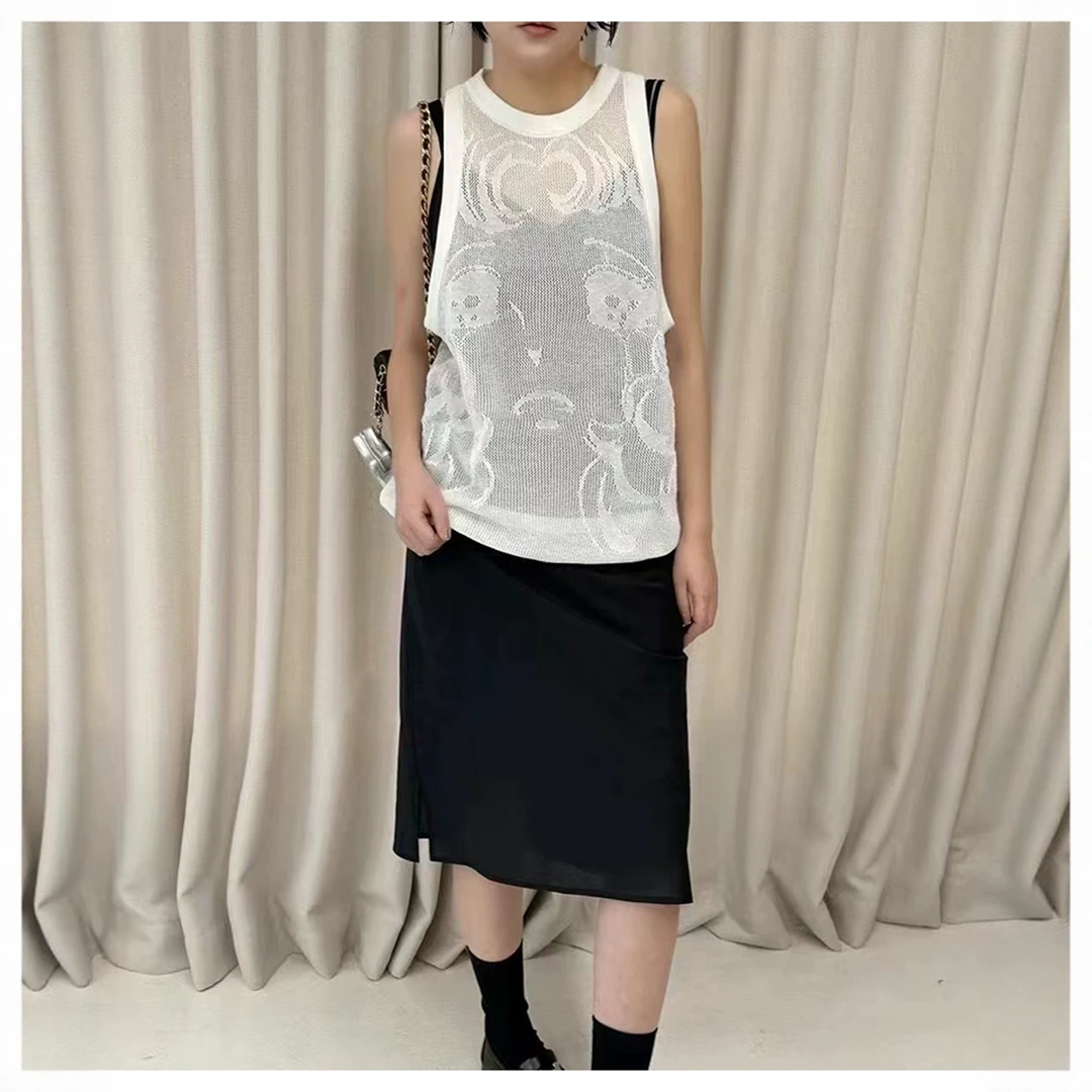 现货-【PB哭泣美少女背心】2025夏新款百搭圆领镂空无袖针织上衣女