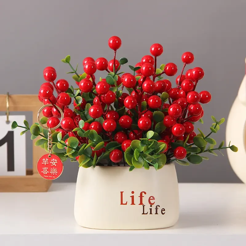 仿真红果发财果life瓶装饰平安喜乐乔迁大吉喜庆花艺新年装饰花艺