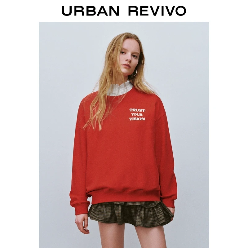 UR2025春季新款女装欧若风休闲撞色字母圆领宽松卫衣UYL450007