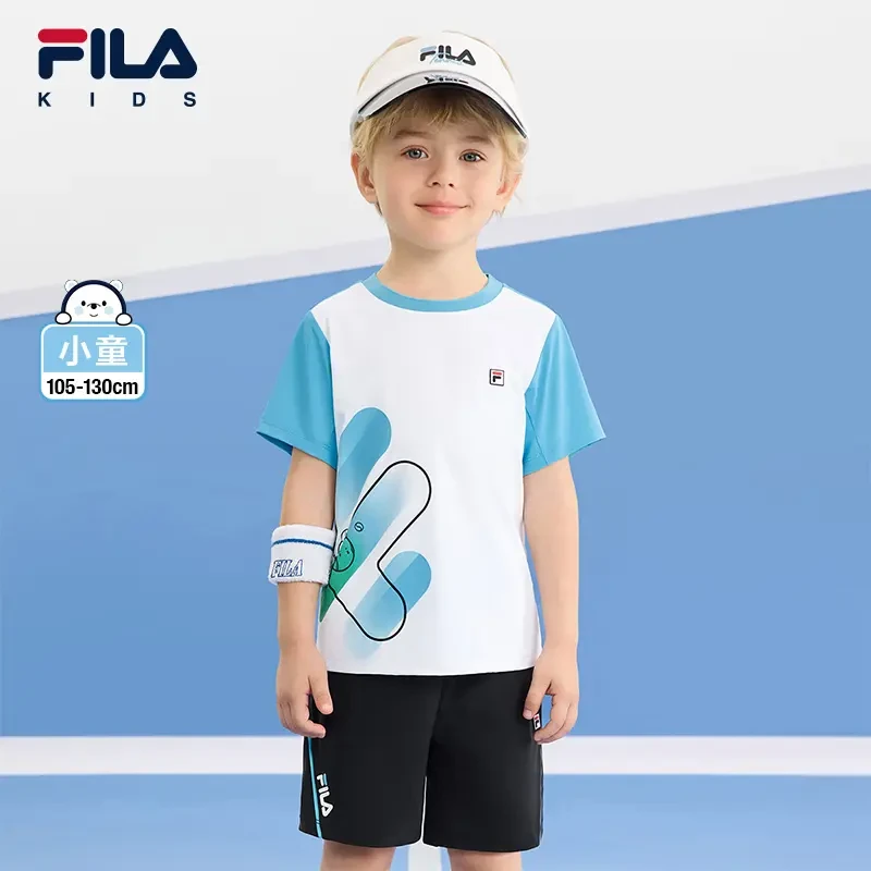 FILA斐乐儿童2025夏季新款时尚百搭运动小童针织短袖衫K11B523104