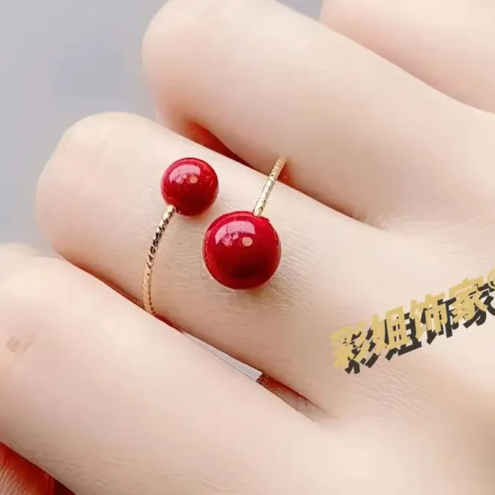 纯铜戒指 含辰砂可调节女款本命年朱砂简约百搭小众设计