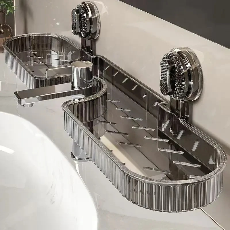 吸盘洗漱台置物架壁挂免打孔卫生间浴室镜前洗手池水龙头收纳挂架