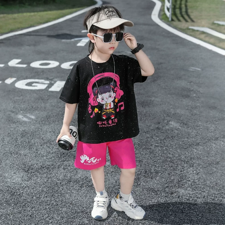 哪吒儿童衣服男童夏季套装2025新款儿童夏装短袖痞帅男孩薄款t恤