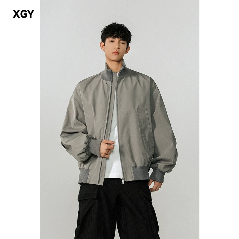 纯色廓形飞行夹克男美式潮牌高级感复古外套秋季cleanfit棒球服