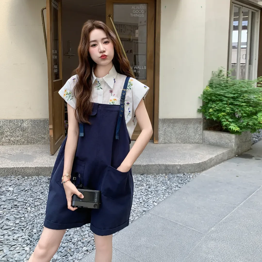 可盐可甜减龄背带裤套装女2025年夏季韩版小个子学院风穿搭两件套