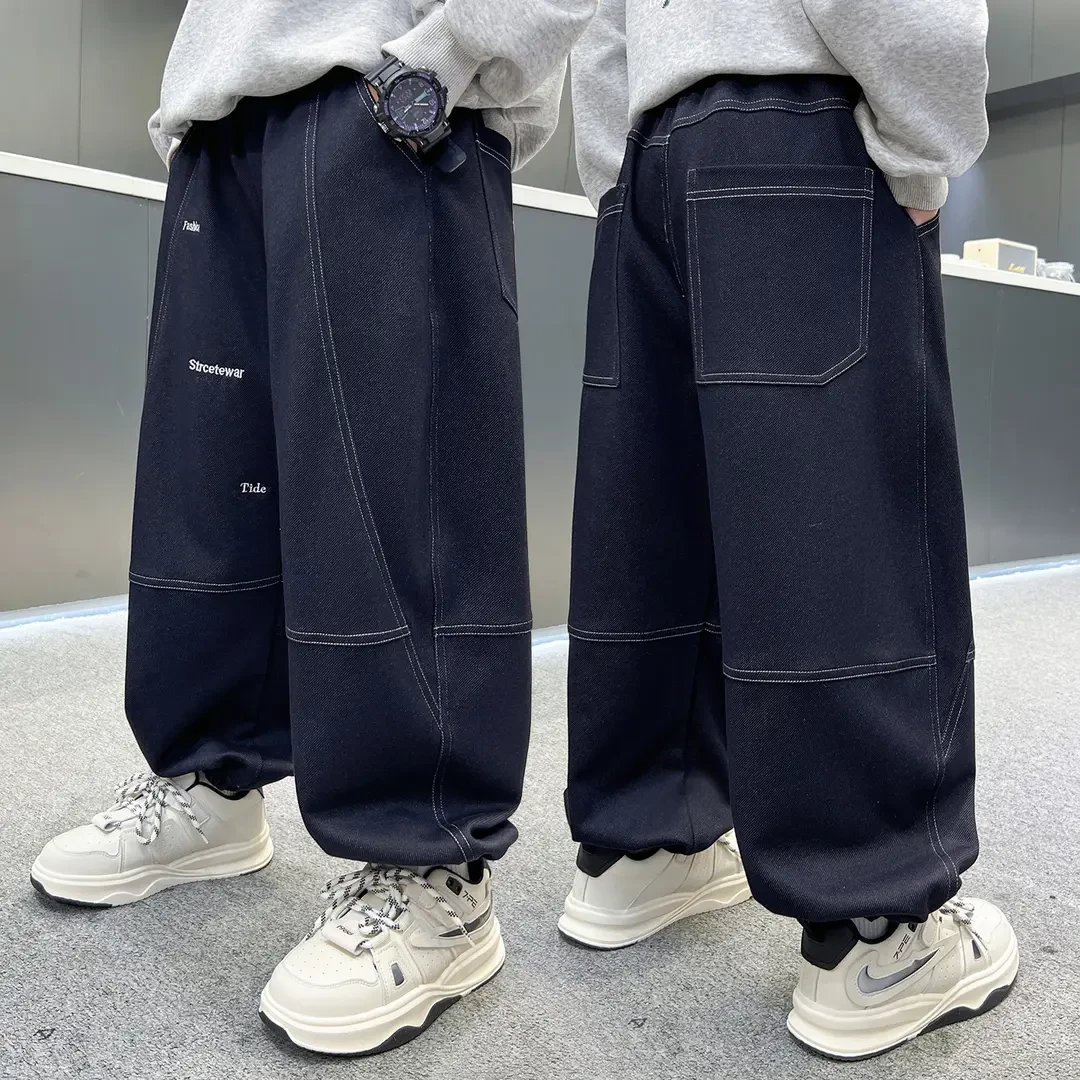 男童春秋款洋气束牛仔裤2025新款初中生韩版休闲宽松裤子男孩潮