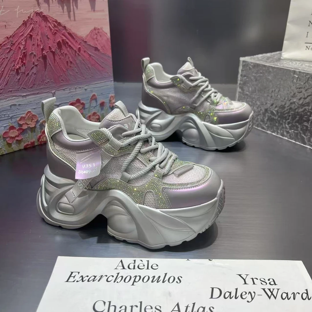 增高透网老爹鞋女2025春夏季新款水钻网面运动休闲鞋女鞋潮 7709