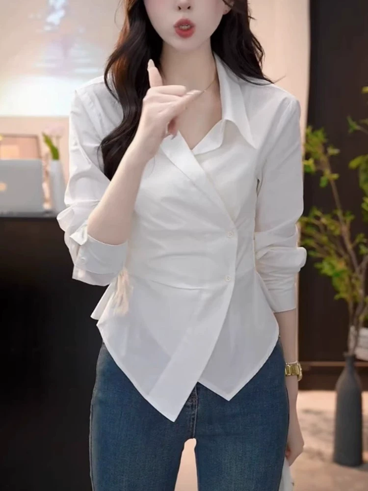 【小栀月】2025春新款法式设计感不规则小众衬衫