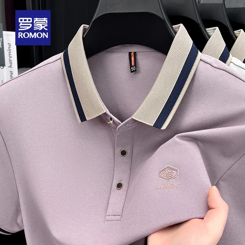 罗蒙2025新款短袖Polo衫夏季商务翻领中年爸爸休闲t恤薄款宽松T恤