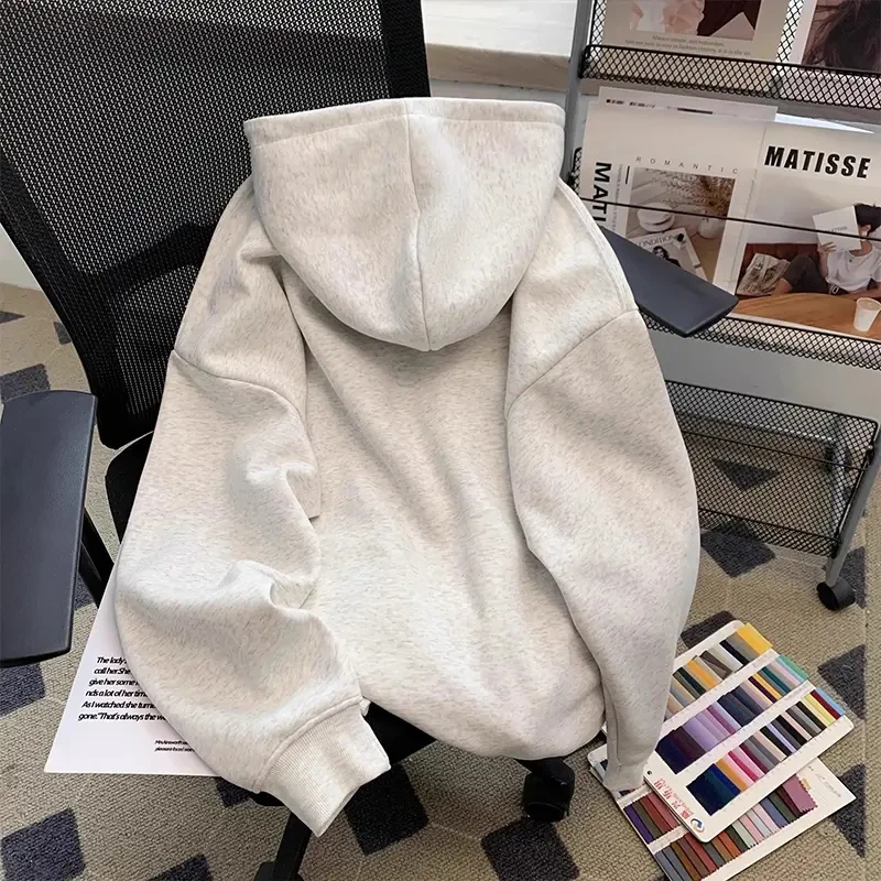 白灰色600g重磅廓形卫衣男款秋冬硬挺连帽衫美式cleanfit加厚外套