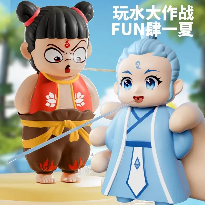 夏季爆款新款水枪魔童哪吒按压喷水水枪戏水玩具网红同款抖音