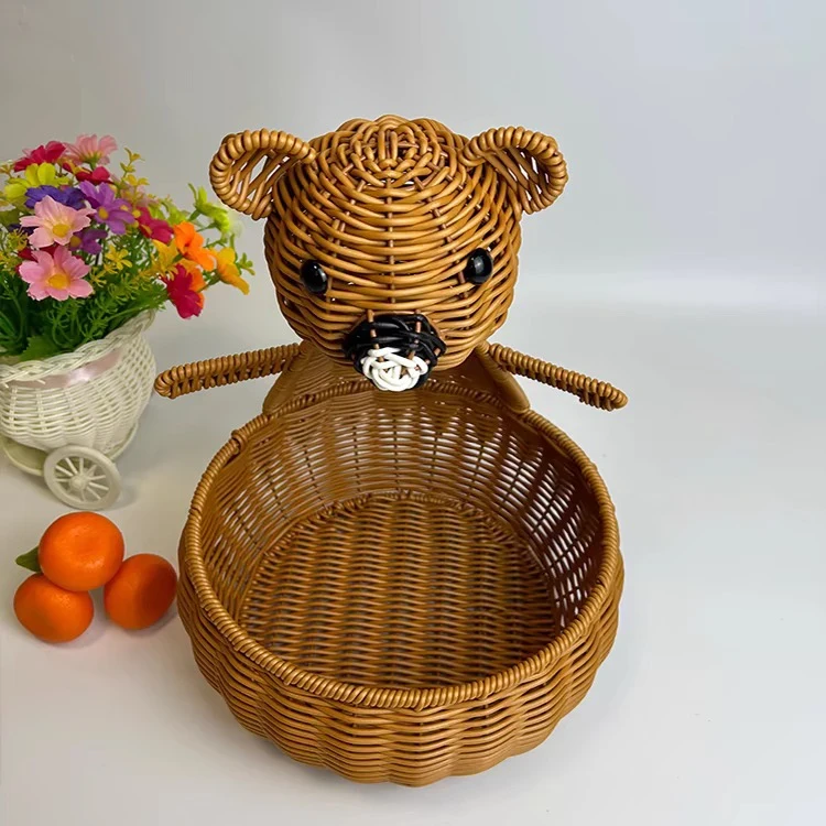 抱抱熊萌宠造型编织篮创意水果收纳篮鸡蛋储物筐可爱动物家居礼品