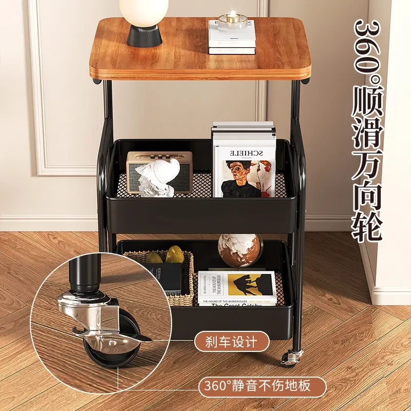 中古风小推车零食置物架复古客厅移动茶几边柜沙发边几小桌子收纳