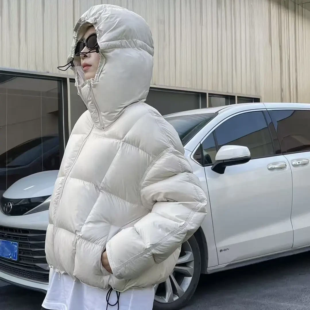 韩版双拉链连帽短款女冬季新款加厚保暖白鸭绒宽松外套时尚