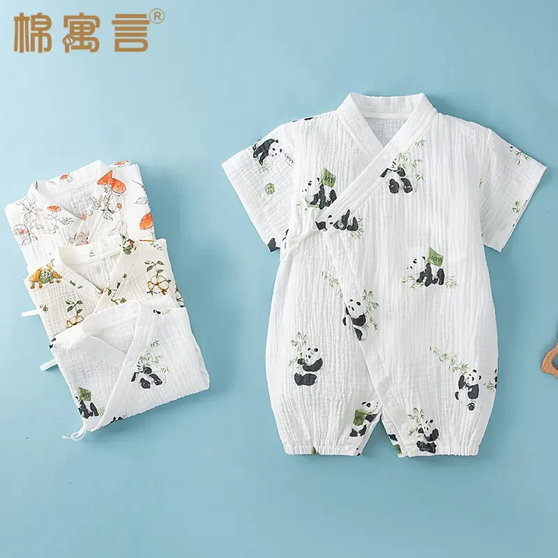 生儿和尚服宝宝夏季薄款连体衣纯棉纱布哈衣短袖婴幼儿斜襟衣服新