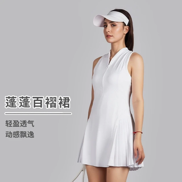 2025女士绝美网球服运动套装百搭白色防走光无袖羽毛球连衣裙