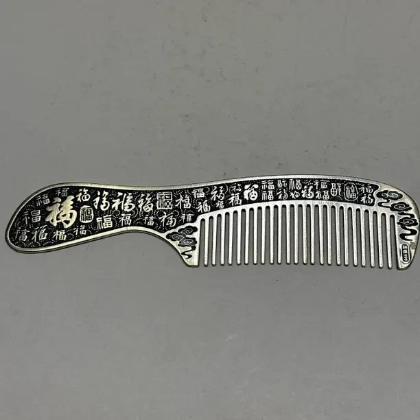 足银银制品 足银银制品 足银999复古中式长柄百福银梳保健防静电