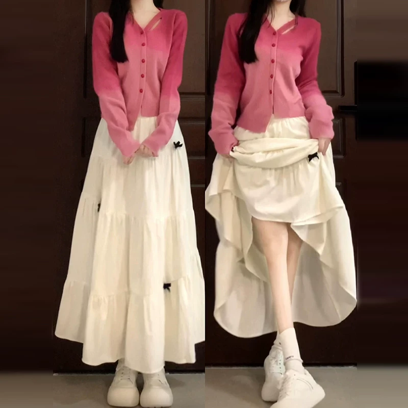 百褶气质2024秋冬新款设计感显瘦针织秋季风盐系轻熟两件套装女