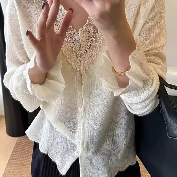 悦己•蚕丝 羊毛 蕾丝针织衫