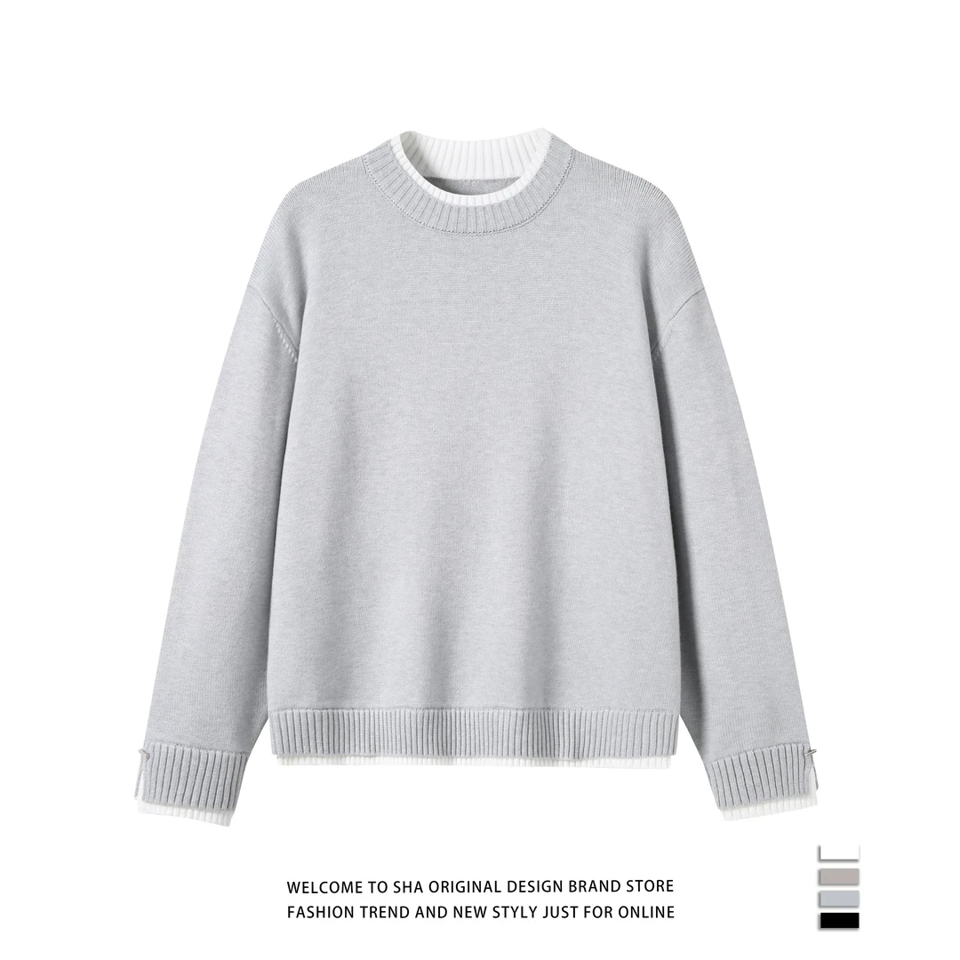 【简约领跑者】假两件设计冬季磨毛纱线针织毛衣男冬季加厚内搭打底