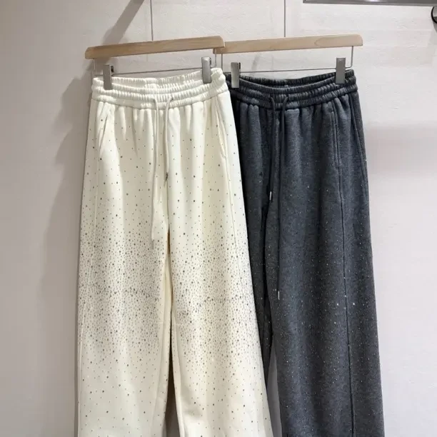 （Dimoo）冬季新满天星烫钻弯刀裤宽松休闲阔腿卫裤百搭洋气显瘦