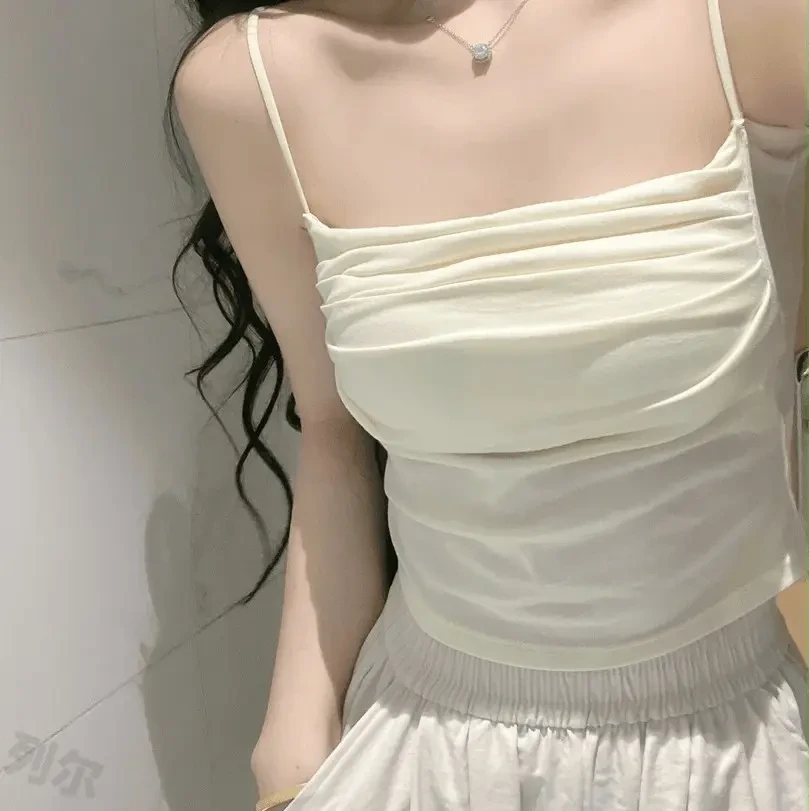 米白色百搭吊带背心女秋冬款内搭夏美背带胸垫一体遮副乳打底修身