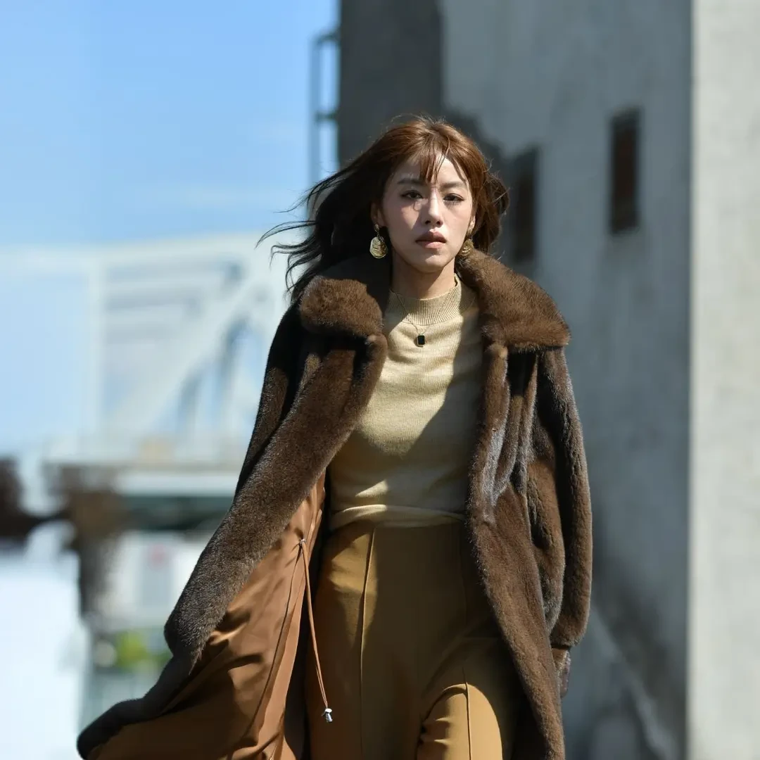 1【海宁皮草】紫金短二天鹅绒洋气连帽长款水貂整貂皮草外套女